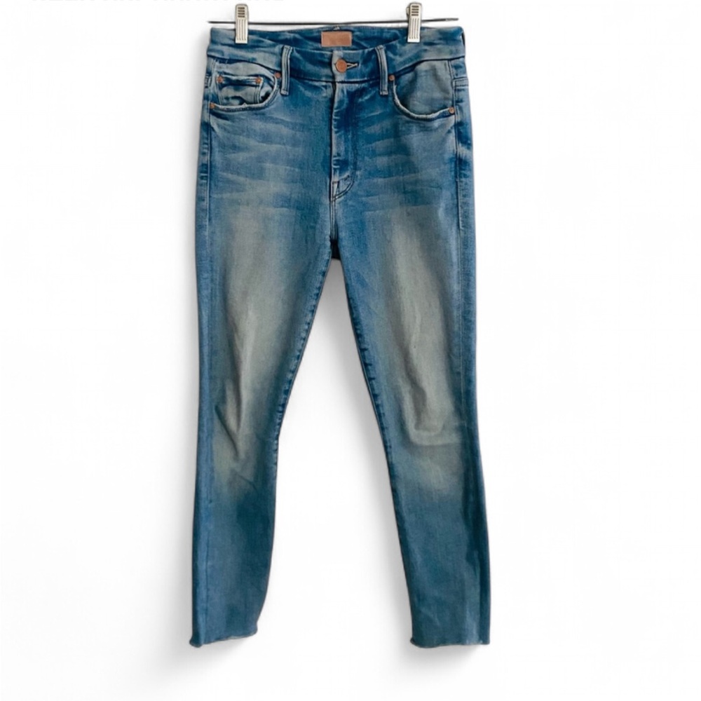 MOTHER HIGH WAISTED LOOKER ANKLE FRAY DENIM JEANS LIGHT BLUE SIZE 25 STRECH